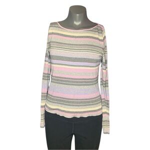 Ann Taylor Pink and Grey Striped Sweater